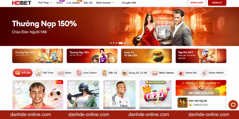 HDBET - Cổng Cá Cược Trực Tuyến Uy Tín, Tỷ Lệ Kèo Cao 2 Giao diện trang chủ với màu đỏ ấm áp, ấn tượng